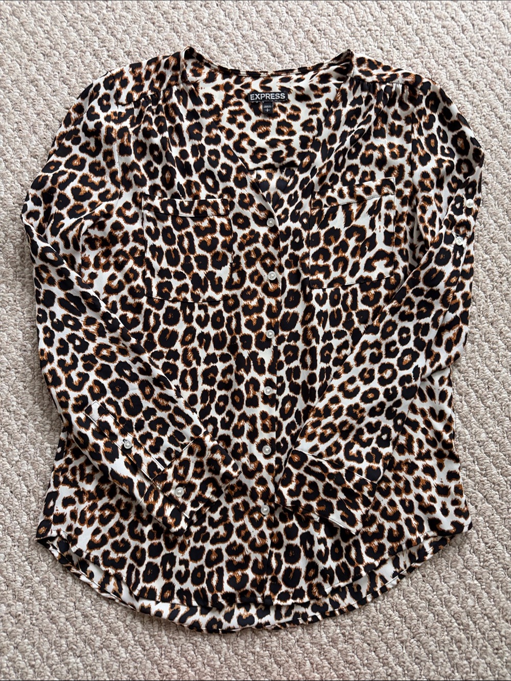 Express Leopard-Print Button-Down Shirt - Black Brown Cream
